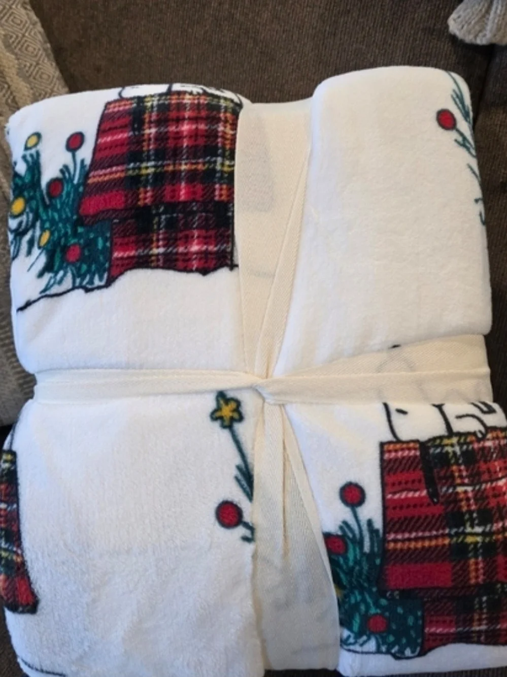 Holiday Plaid Snoopy Blanket-NWT